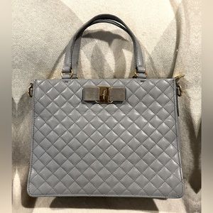 Ferragamo Tracy Bow Satchel - Quilted Grey Calfskin Leather